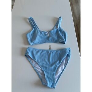 Light Blue Textured High Waisted‎ Bikini Set Women's Size XL